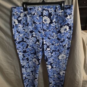Blue Floral Print Pants 14 NWOT